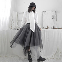 Load image into Gallery viewer, [EAM] High Elastic Waist Black Asymmetrical Mesh Temperament Half-body Skirt Women Fashion Tide New Spring Autumn 2020 1T703
