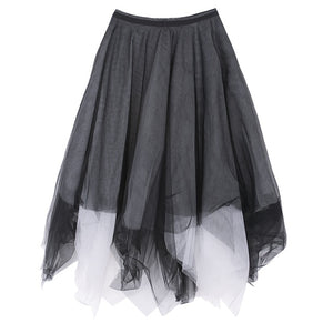 [EAM] High Elastic Waist Black Asymmetrical Mesh Temperament Half-body Skirt Women Fashion Tide New Spring Autumn 2020 1T703