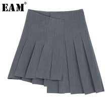Load image into Gallery viewer, [EAM] High Waist Black Asymmetrical Pleated Temperament Half-body Skirt Women Fashion Tide New Spring Autumn 2020 1S614
