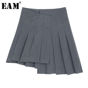 [EAM] High Waist Black Asymmetrical Pleated Temperament Half-body Skirt Women Fashion Tide New Spring Autumn 2020 1S614