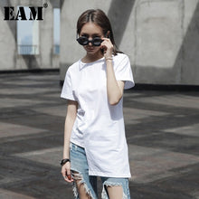 Load image into Gallery viewer, [EAM] Women White Hem Irregular Split Joint Brief T-shirt New Round Neck Short Sleeve Fashion Tide  Spring Summer 2020 JL446
