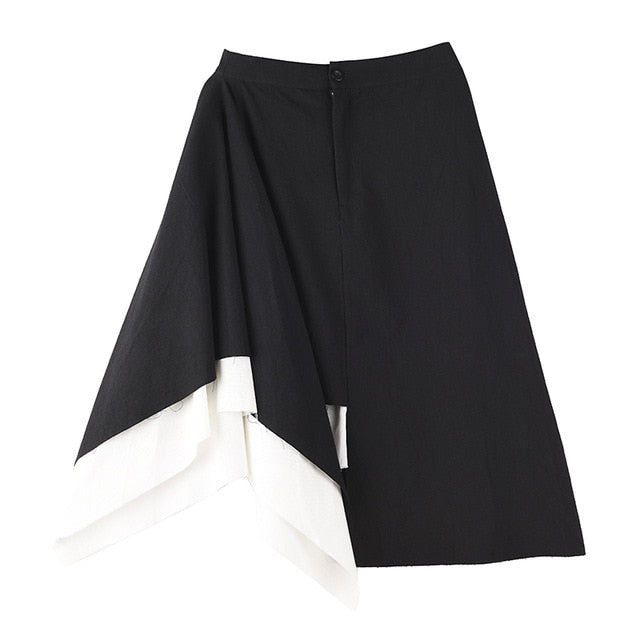 [EAM] High Waist Black White Irregular Burr Split Joint Half-body Skirt Women Fashion Tide New Spring Summer  2020 1T66601