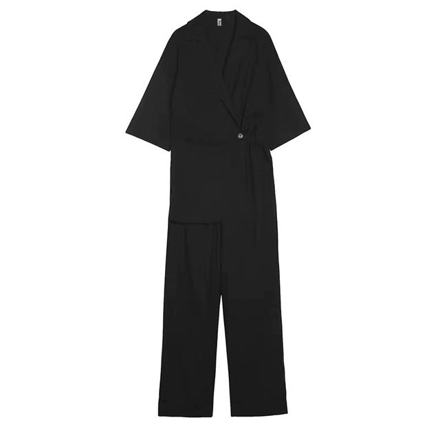 [EAM] Loose Fit Women Black Brief High Waist Irregular Long Bgi Size Jumpsuit New Pants Fashion Spring Autumn 2020 1U959