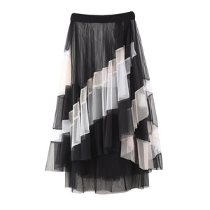 [EAM] High Elastic Waist black mesh split temperament long Half-body Skirt Women Fashion Tide New Spring Autumn 2020 1T12701S