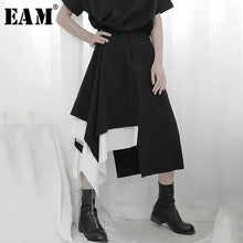Load image into Gallery viewer, [EAM] High Waist Black Asymmetrical Double Layers Split Joint Half-body Skirt Women Fashion Tide New Spring Autumn 2020 1T666
