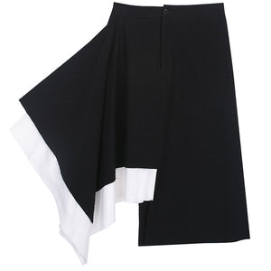 [EAM] High Waist Black Asymmetrical Double Layers Split Joint Half-body Skirt Women Fashion Tide New Spring Autumn 2020 1T666