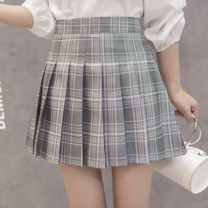 XS-2XL summer plaid skirt female 2020 high waist chic stitching student pleated skirts female cute sweet girls dance skirt