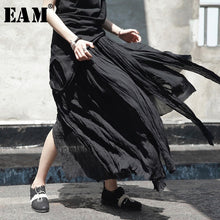 Load image into Gallery viewer, [EAM] High Elastic Waist Black Irregular Pleated Vent Long Half-body Skirt Women Fashion Tide New Spring Summer 2020 JL449
