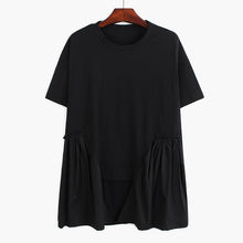Load image into Gallery viewer, [EAM] Women Gray Pleated Asymmetrical  Temperament T-shirt New Round Neck Short Sleeve  Fashion Tide Spring Summer 2020 1U094
