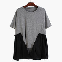 Load image into Gallery viewer, [EAM] Women Gray Pleated Asymmetrical  Temperament T-shirt New Round Neck Short Sleeve  Fashion Tide Spring Summer 2020 1U094
