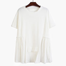 Load image into Gallery viewer, [EAM] Women Gray Pleated Asymmetrical  Temperament T-shirt New Round Neck Short Sleeve  Fashion Tide Spring Summer 2020 1U094

