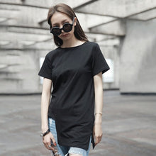 Load image into Gallery viewer, [EAM] Women White Hem Irregular Split Joint Brief T-shirt New Round Neck Short Sleeve Fashion Tide  Spring Summer 2020 JL446
