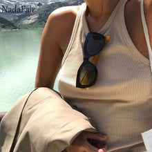 Load image into Gallery viewer, Nadafair Casual Ribbed Tank Top Women White Off Shoulder Knitted Tops Stretchy Solid 2020 Summer Sexy Crop Top

