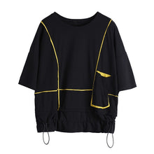 Load image into Gallery viewer, [EAM] Women Red Pocket Split Joint Big Size T-shirt New Round Neck Three-quarter Sleeve  Fashion Tide Spring Summer 2020 1U622
