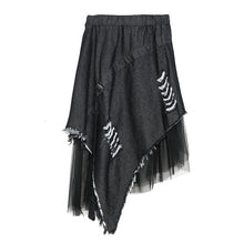 Load image into Gallery viewer, [EAM] High Elastic Waist Blue Denim Irregular Mesh Holes Half-body Skirt Women Fashion Tide New Spring Autumn 2020 1W664
