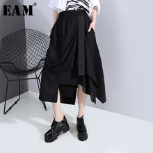 Load image into Gallery viewer, [EAM] High Elastic Waist Black Irregular Split Joint Ribbon Half-body Skirt Women Fashion Tide New Spring Autumn 2020 1W573
